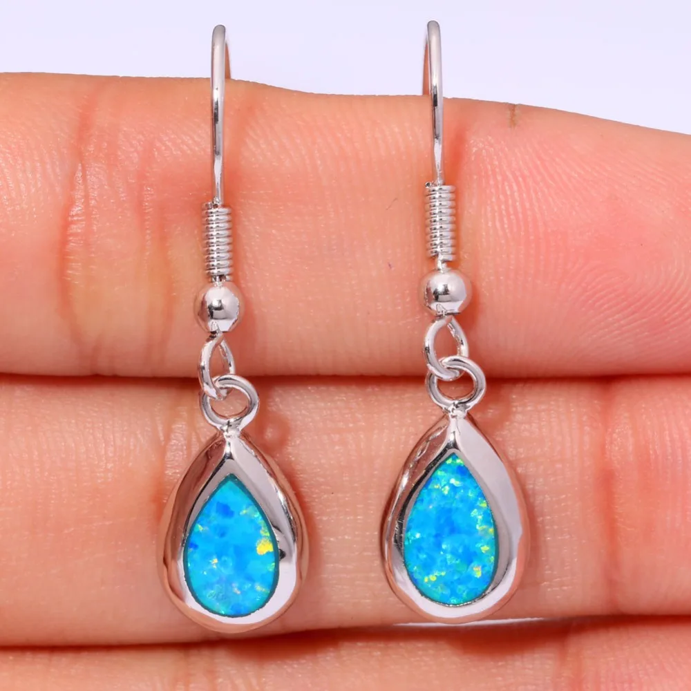 CiNily Created Orange Blue Pink White Fire Opal Silver Plated Wholesale for Women Jewelry Dangle Earrings 1 1/4