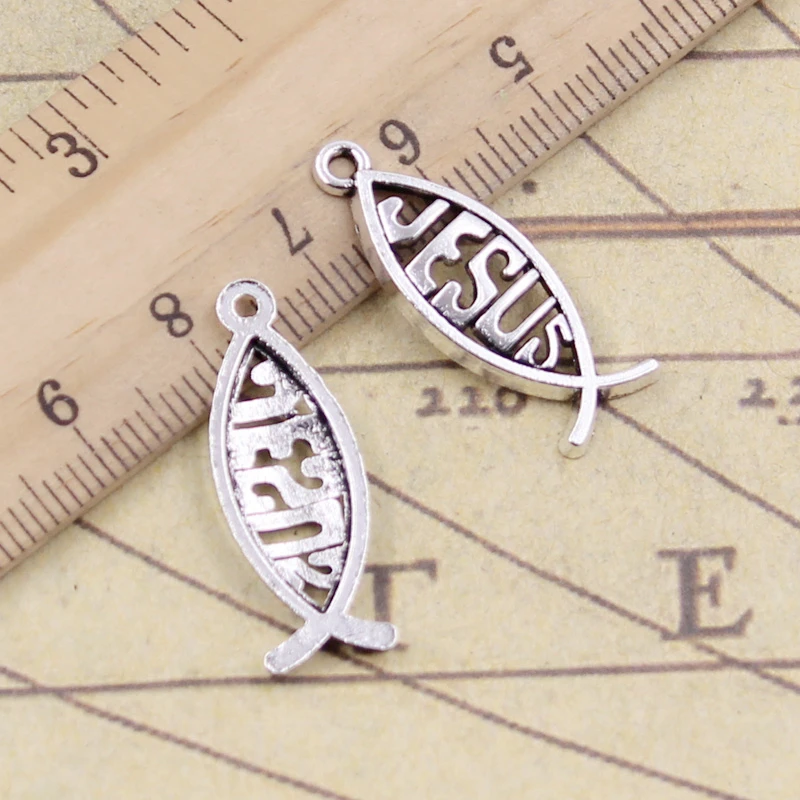 20pcs Charms Fish JESUS 27x10mm Tibetan Silver Color DIY Retro Jewelry Bracelet Necklace Antique Bronze Silver Color Pendant