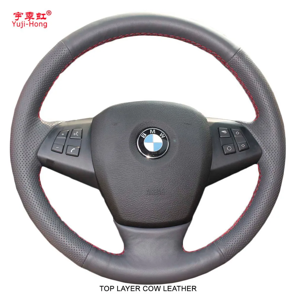 Yuji-Hong Top Layer Genuine Cow Leather  Car Steering Wheel Covers Case for BMW X5 E70 2008-2013 Hand-stitched Cover