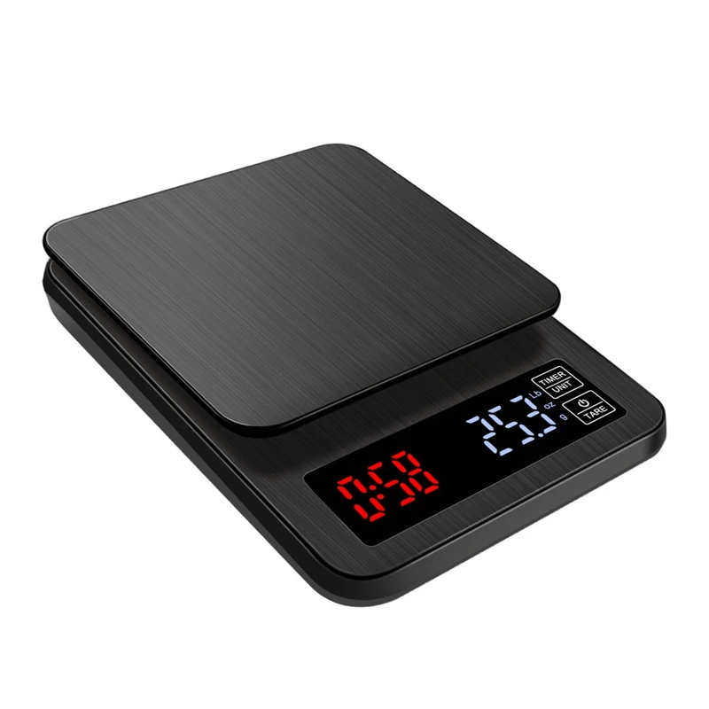 LCD Digital Electronic Drip Coffee Scale with Timer 3kg 5kg 0.1g Black Kitchen Baking Coffee Weight Balance USB Drip Scale Timer