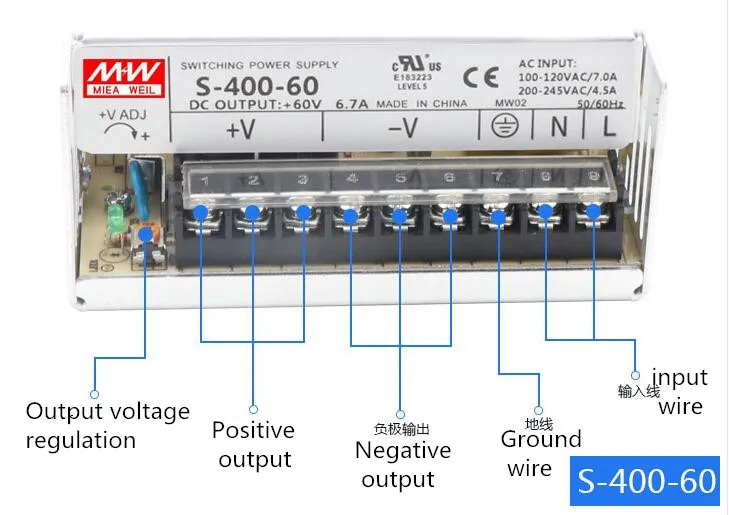 400W 60V Switch DC Power supply S-400-60 6.6A Single Output for CNC Router Foaming Mill Cut Laser Engraver Plasma