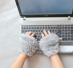 Winter Soft hand knitting rabbit fur Fingerless Half Cuff Gloves elastic 3 color