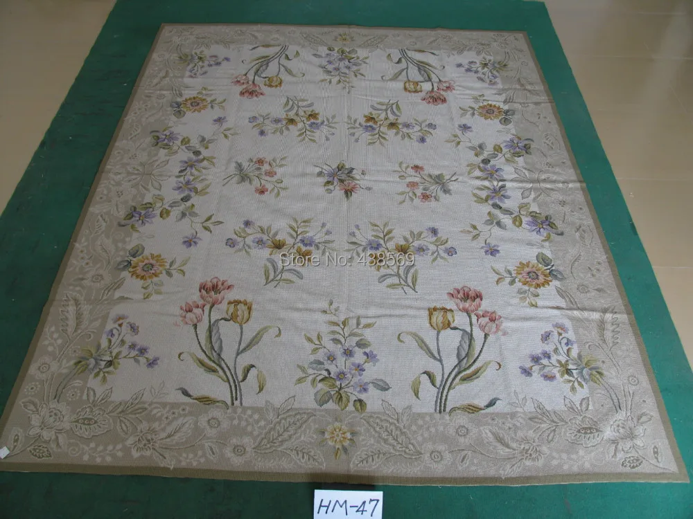 Free shipping 10K 8'X10' Needlepoint Rug, 10K Rice Stitched field & Cross Stitched Flowers, 100% New Zealand Wool