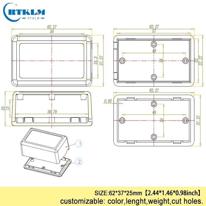 Small plastic junction box DIY project case Plastic enclosures ABS plastic electronics case 62*37*25mm