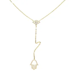 fashion jewelry turkish evil eye hamsa hand pendant micro pave clear cz Lariat Y shape Gold color stunning women necklace