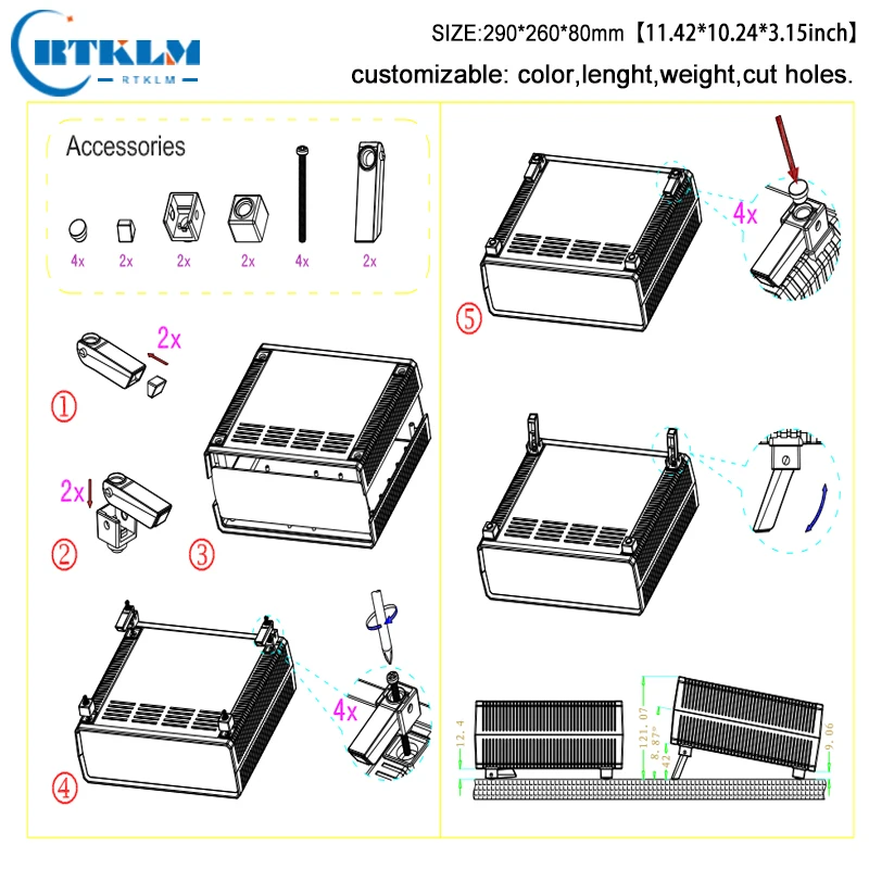 ABS electronicjunction box plastic speakpers enclosure custom plastic project box diy instrument case 290*260*80mm