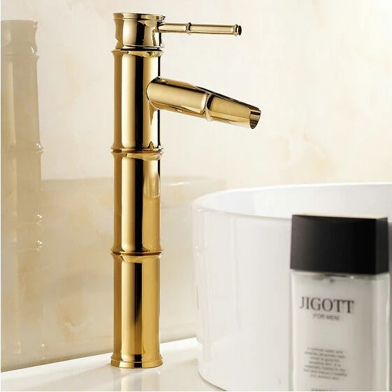 

Gold Polished Brass Faucet Bathroom Basin Sink Mixer Tap Faucet Tall water tap bathroom Bamboo mixer G1083