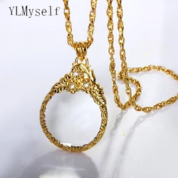 New Magnifying glass for reading Long chain necklace for women's fashion pendant White and Gold color japan Magnifier necklaces