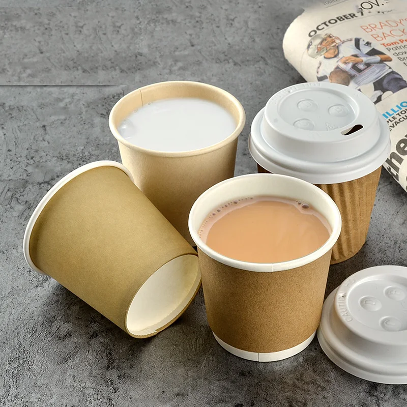 2oz 4oz 45ml - 120ml Tasting Cups, Small Kraft Paper Cups with Lids, 100 Pieces, for Coffee, Juice, Milk Tea, Food Grade