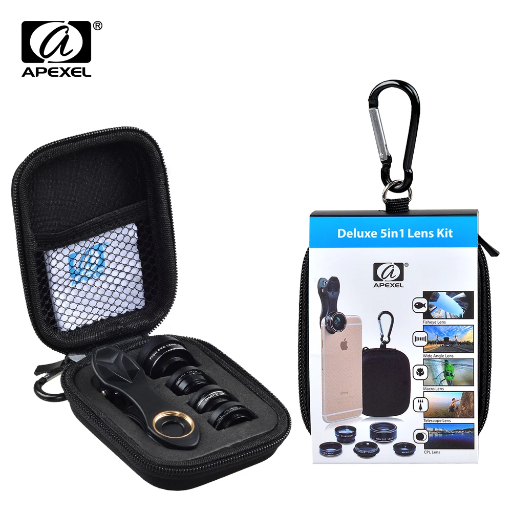 Universal clip 5 in 1 0.63X Wide Angle+Macro+FishEye+2X Telephoto +CPL lens Camera Lens lente para for iPhone 6 plus xiaomi DG5H