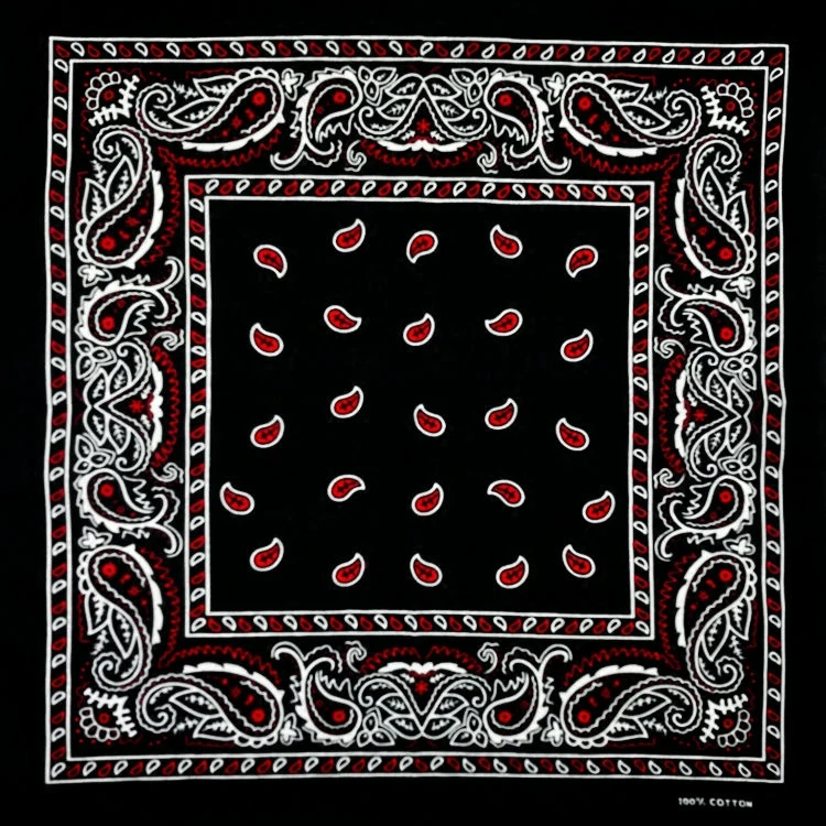 Cotton Black Bottom Red Paisley Bandana Multipurpose Hip-hop Unisex Bandanas Hair bands Single Sided Head Wrap Scarf Scarves