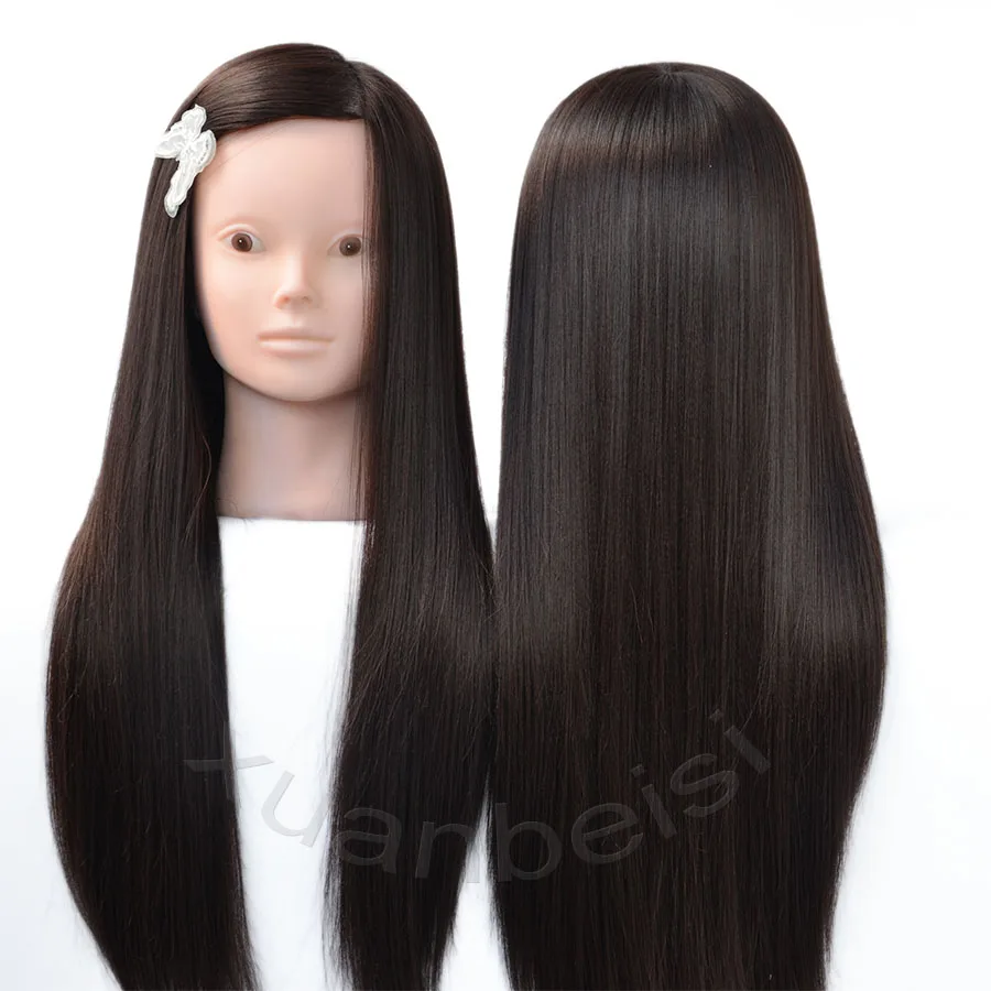 Cabeza de maniquí sintético para trenzas, cabeza de pelo marrón, peinados, maniquí femenino para peluquería, cabeza de entrenamiento