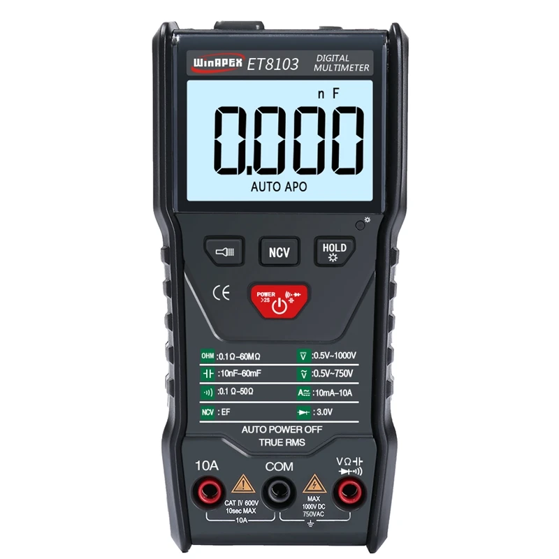 Multimetro digitale completamente automatico portatile NCV Vero RMS AC/DC Tensione Resistenza Capacità Diodo Multimetri Strumenti di misura