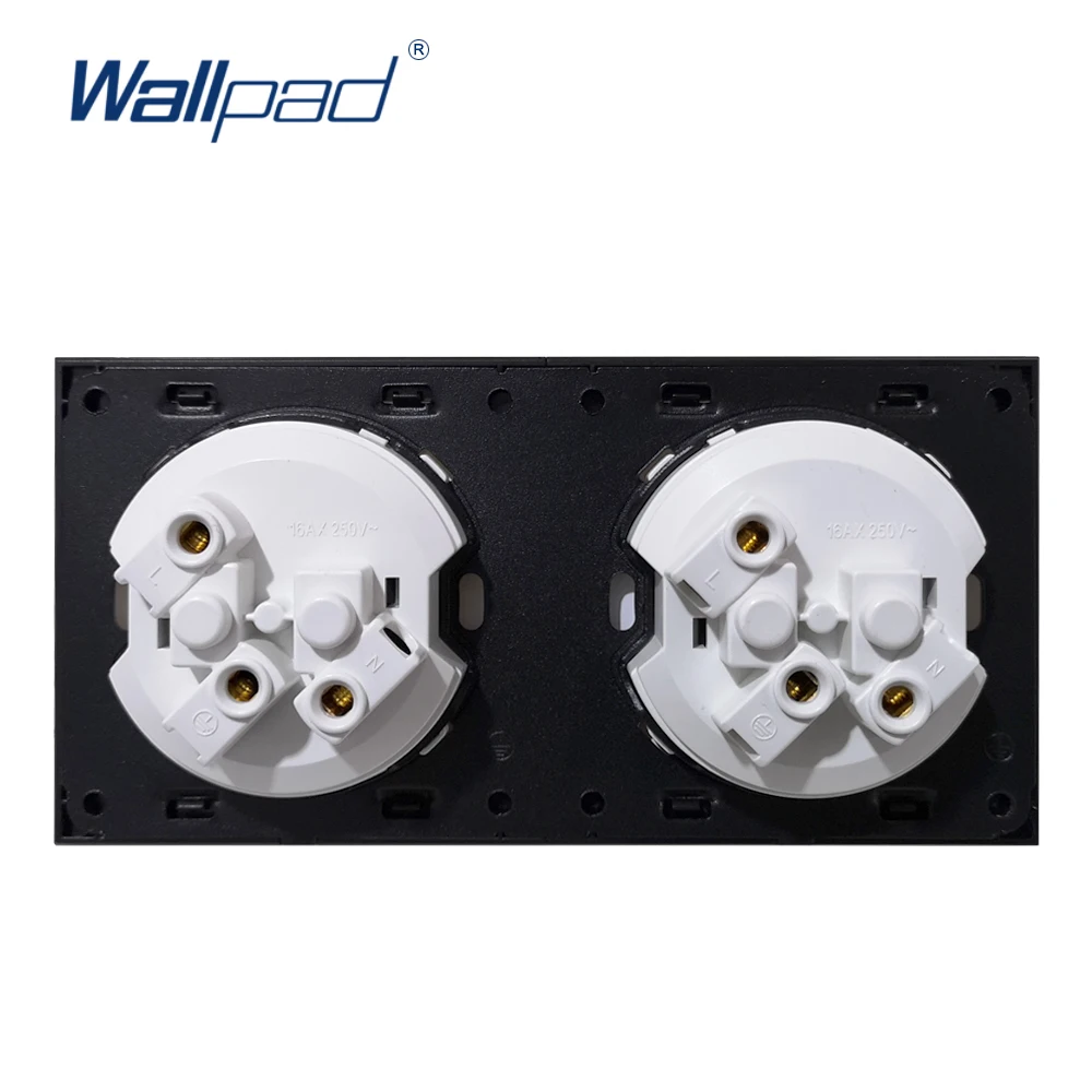 Wallpad L6 Double 2 Gang EU German Plug Wall Socket Schuko Dual Power Outlet Twin White Tempered Glass Panel 172*86mm