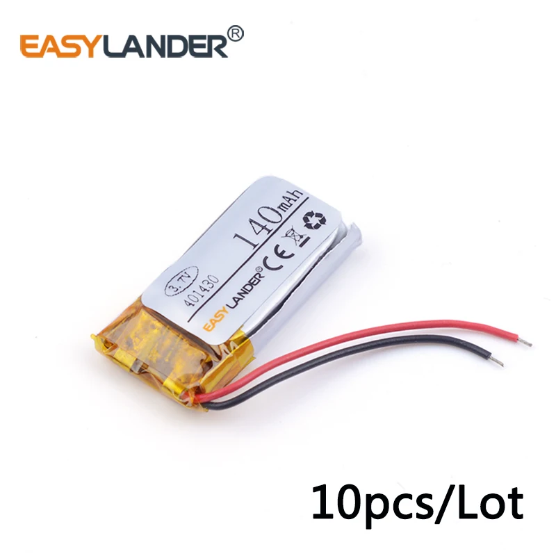 10pcs/Lot 3.7V 401430 140mAh Rechargeable Lithium Li-ion Polymer Battery for Bluetooth cell batteries MP3 MP4 041430