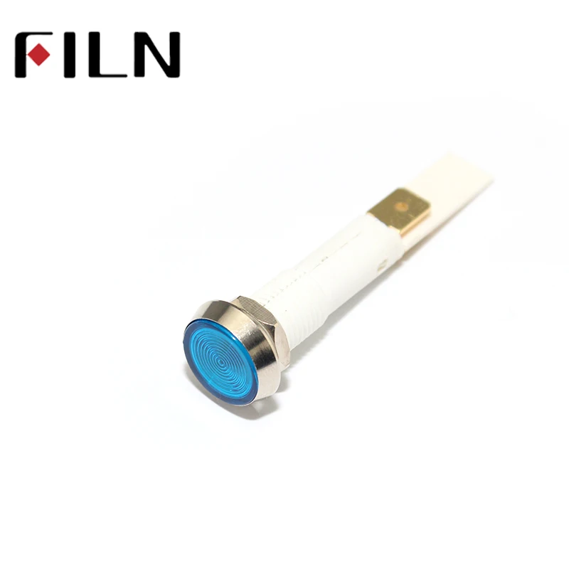 Lâmpada de sinal de led verde/azul, buraco de plástico com 10mm, 12v 24v 220v com pinos de terminal faston de 6.3mm