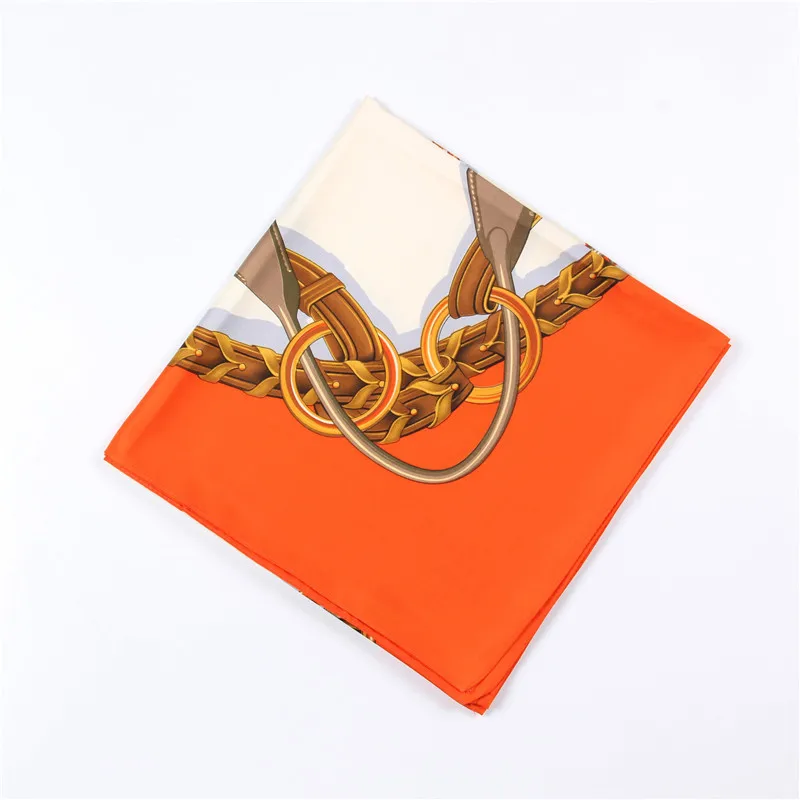 POBING Pure Silk Scarf Women Large Shawls Stoles Melt Chain Print Square Scarves Echarpes Foulards Femme Wrap Bandanas 130*130CM