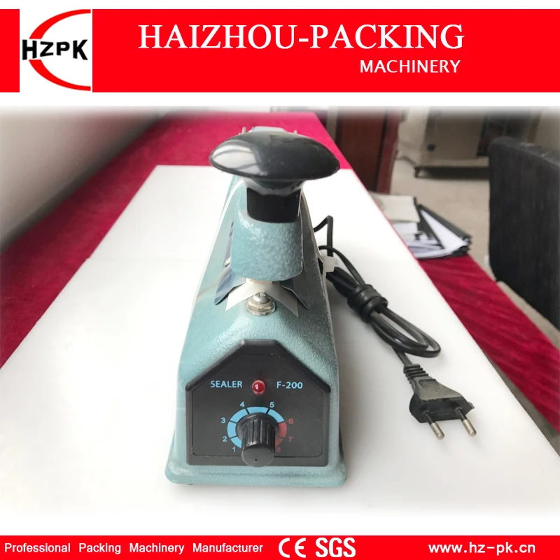 HZPK Heat Impulse Plastic Aluminum Bag Sealing Machine Iron Body Manual Sealer Small Industrial Packaging Shop Work 200mm SF-200