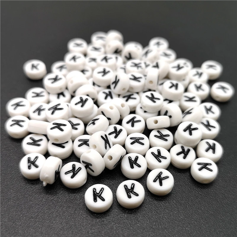 4x7mm Letter K Oblate Alphabet Beads Acrylic  For Jewelry Making DIY Bracelet Necklace Accessories