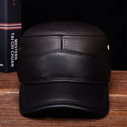 HL088 Men's Genuine Leather Baseball Caps New Brand New Winter Warm Russian Real Leather Caps