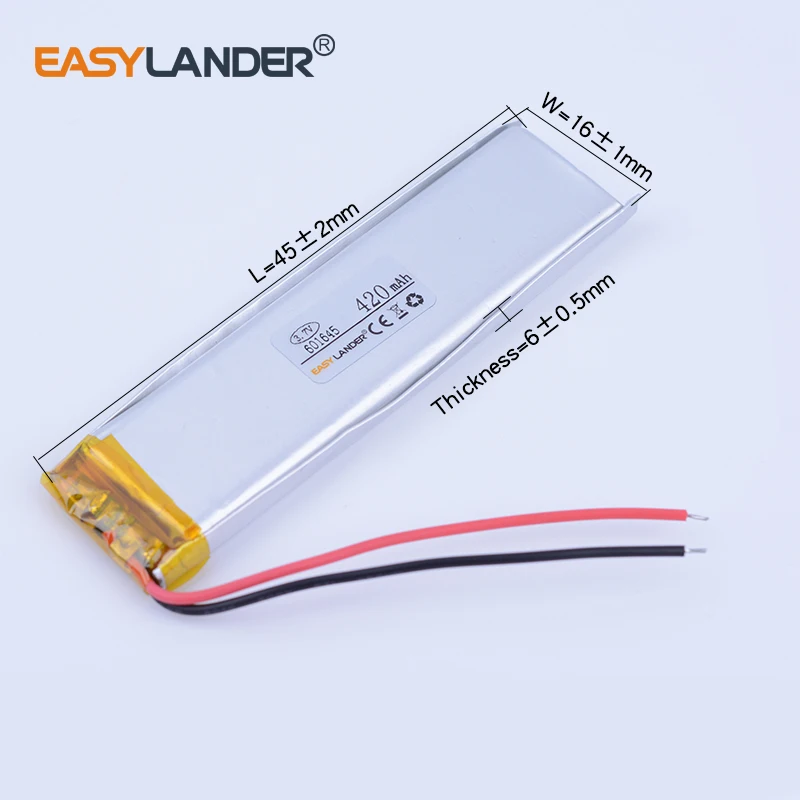 601645 3.7V 420mAh Rechargeable Lithium Li-ion Li Polymer Battery For bluetooth headset  mouse Bracelet Watch 601646 601745