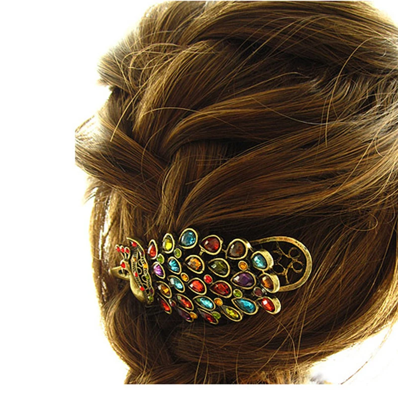 Vintage Gorgeous Multicolor crystal Peacock hairpin clip hair accessories