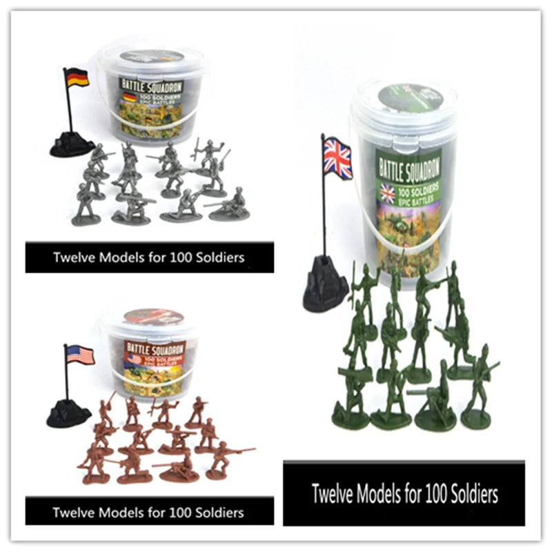 

100 Military Personnel Small Model 12 Styles with National Flag Army Battle Military Model Strategies Children Military Toy Set