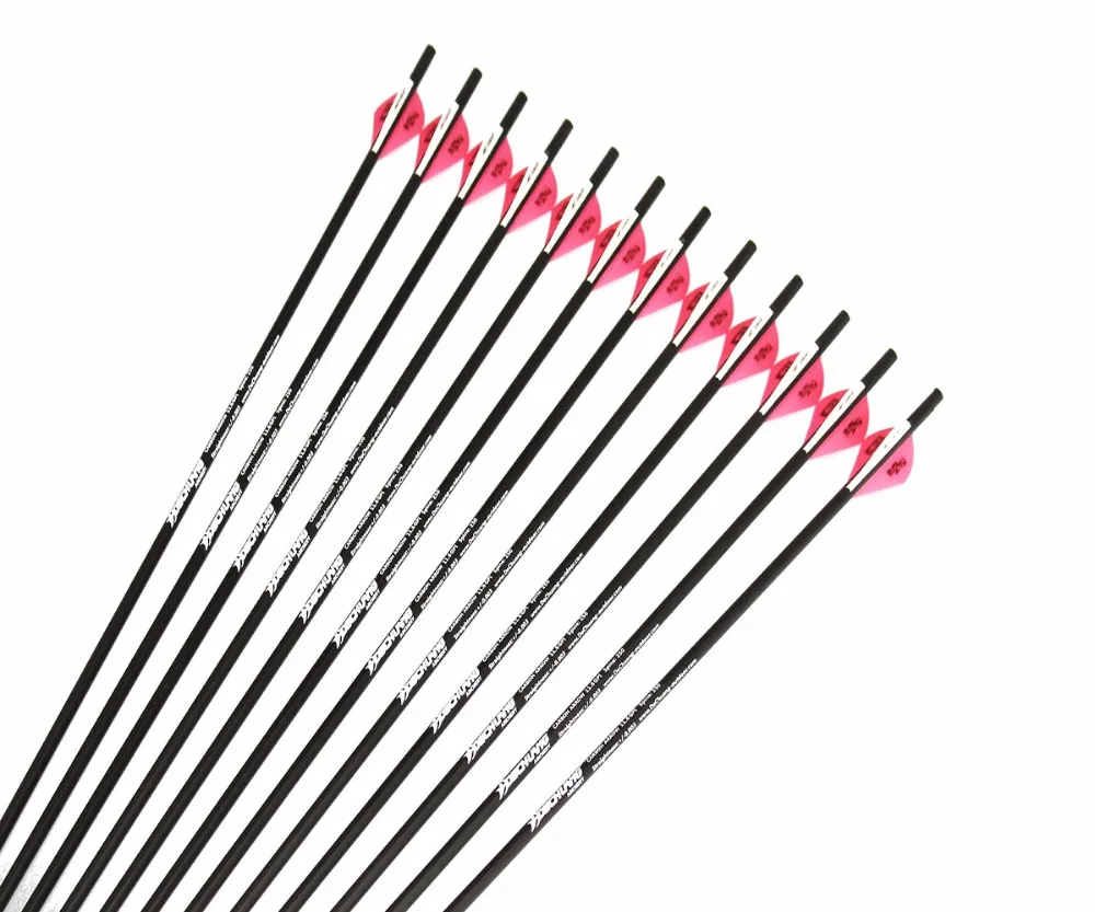 

12pcs Pure carbon arrow ID5.2mm spine250/300/350/400 arrow shaft 2"arrow vane 100grain replaceable point for compound bow