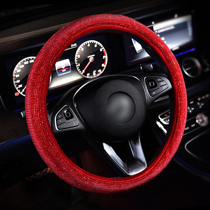 Luxury Crystal Purple Red Pink Car Steering Wheel Covers Women Girls Diamante Rhinestone Car Covered Steering-Wheel Accessories