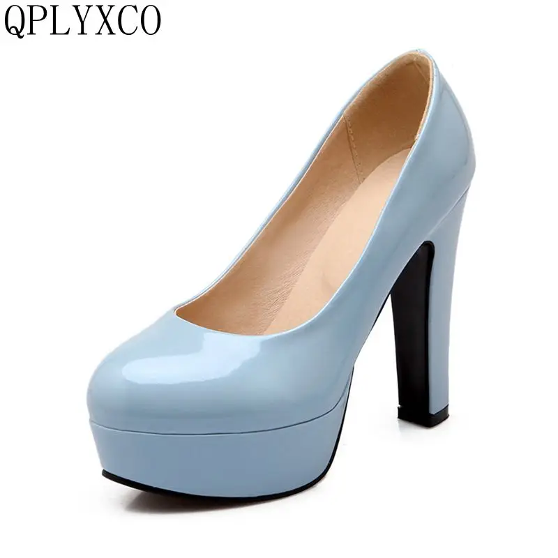 QPLYXCO 2017 New fashion Candy color big small size 31-47 patent leather women high heel shoes sexy lady spring pumps shoes99-10