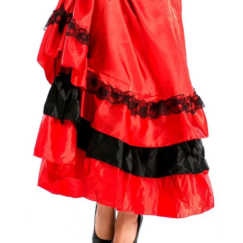 Halloween Costumes Women Sexy Spanish Gypsy Red Can Can Lace Long Dress Burlesque Party Saloon Show Girl Flamenco Dance Dresses