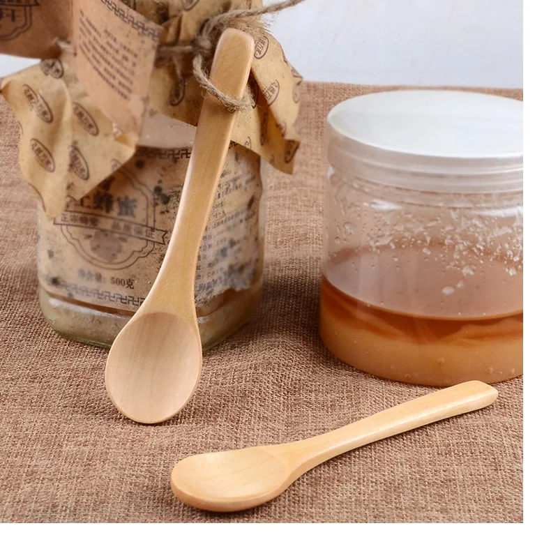 500pcs Small Fragrant Wooden Spoon Deep Mouth Honey Spoon Multifunction Coffee Jam Wooden Spoons Kitchen Tools WA1710