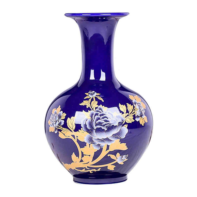 

Jingdezhen Ceramic Blue Black Peony Vase High White Clay Noble Blue Glaze Vase Wedding Gifts Home Handicraft Furnishing Articles