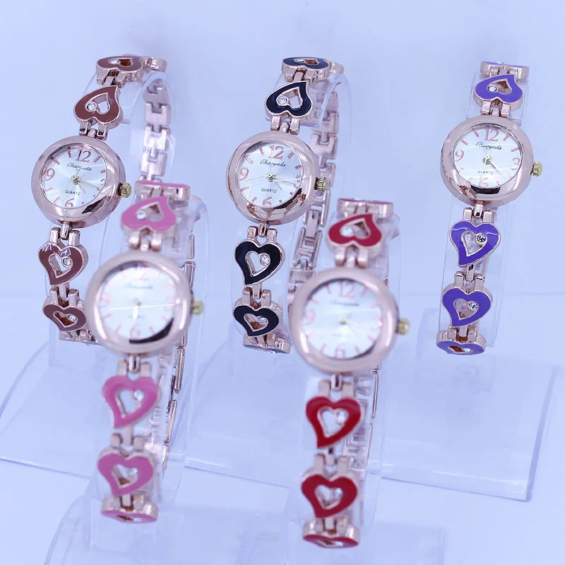 브랜드 럭셔리 인기 패션 심장 보석 팔찌 여성 아날로그 스테인레스 스틸 손목 시계 O34 여성 선물, 인기 제품