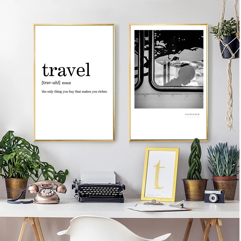 Travel Definition Canvas Painting Minimalist Black White Word Poster Print Nordic Art Wall Pictures For Living Room Scandi Decor