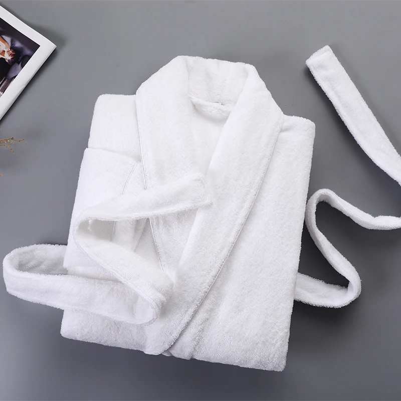 Summer 100% Bathrobe Men Hooded Autumn Winter Thick Long Warm Sleepwear Men's Robe Thicken Bathrobe Nightgown Home Clothes White