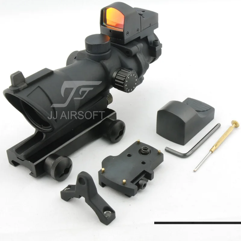 

JJ Airsoft ACOG Style 4x32 Scope Illumination with Docter Mini Red Dot (Black/Tan) FREE SHIPPING