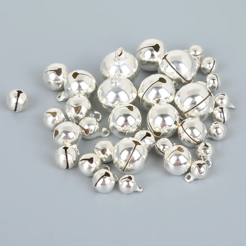 6mm -14mm Rhodium loose beads small bell Christmas decoration pendants DIY jewelry handmade crafts accessories