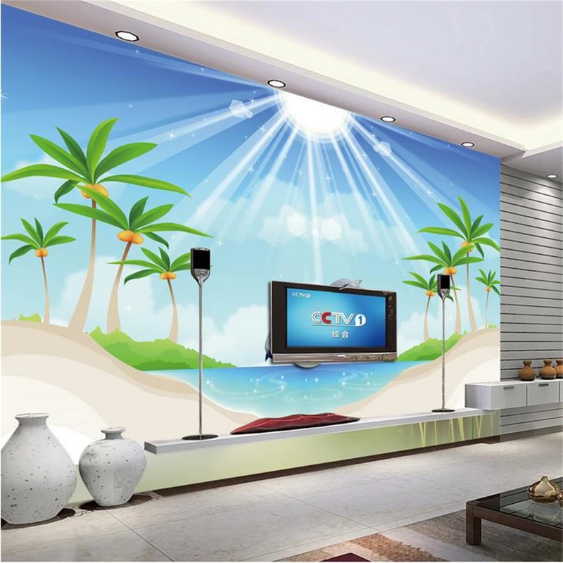 

beibehang stereoscopic wallpaper TV backdrop beautiful coastline Sunny Beach murals for Living room wallpaper papel de parede