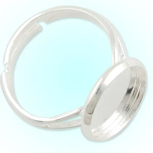 12MM Round Adjustable Shallow bottom Silver plated Ring Setting  With 12 MM round Pad,Sold 50PCS Per Package