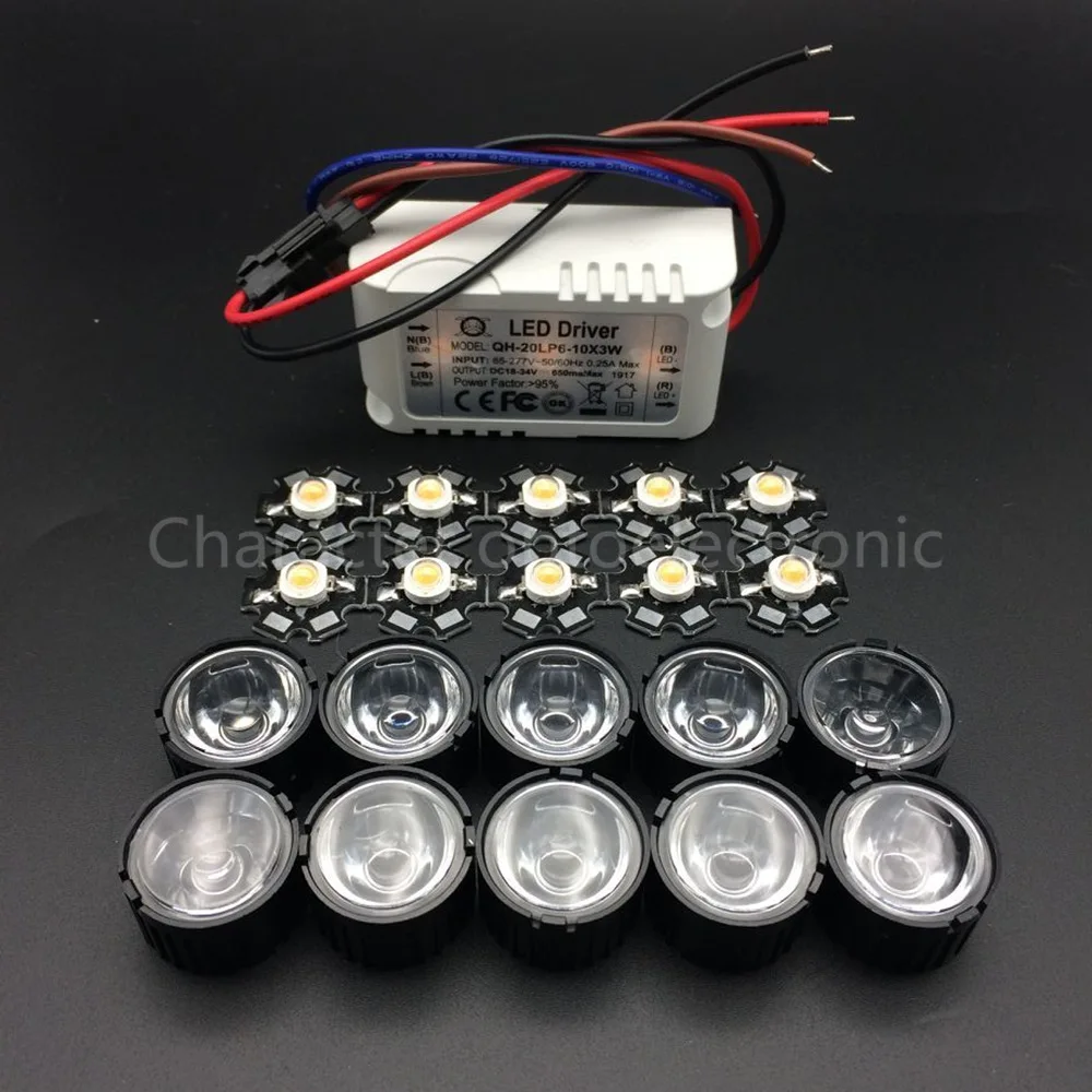 10pcs 3W Plant Grow Full Spectrum 400-840nm High Power LED + 10pcs 60 degree lens + 1pcs 6-10x3w driver