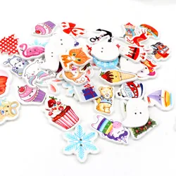 Wooden Christmas Cartoon Animals Pattern Buttons Handmade Sewing Clothing Scrapbooking Crafts  DIY  2 Holes 20-35mm 20pcs