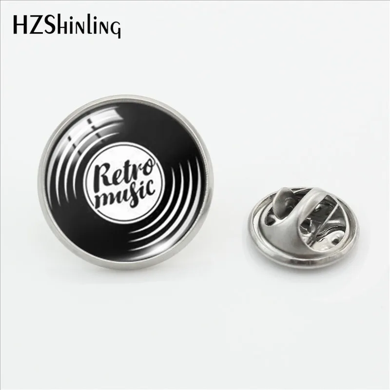 2019 New Vinyl Record Pin Funny Painting Lapel Pin Stainless Steel Glass Dome CD DJ Jewelry