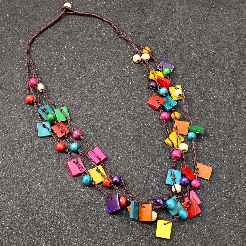 UDDEIN Bohemia Statement Necklace & Pendant Multi Layer Beads Wood Pendant Long Necklace Vintage bib Jewelry Handmade Collar