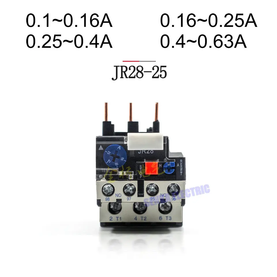

3P JR28-25 Electric Thermal Overload Relay 0.16A,0.25A,0.4A,0.63A 1NO 1NC LR2 D13