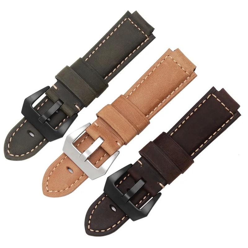 24*16mm Genuine Leather Watch band Black Smooth Belt Brown Nubuck Leather Replacement Strap For Timex T2N739 T2N721 720