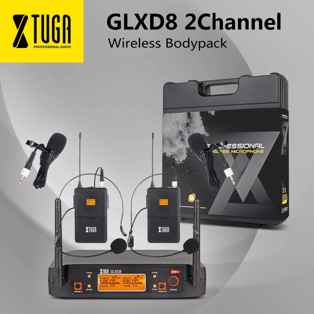 XTUGA-Sistema de micrófono portátil UHF, con estuche de transporte, 2 cajas de Metal con micrófono de mano, inalámbrico, para escenario, iglesia, boda, GLXD8