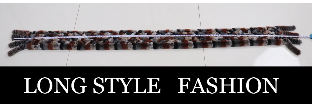 Neue Damen-Schals aus 100% natürlichem Rex-Kaninchenfell, langer Stil, gestrickte Rex-Kaninchenfell-Quastenschals, warme Echtfell-Schals für den Winter. – Detail 2