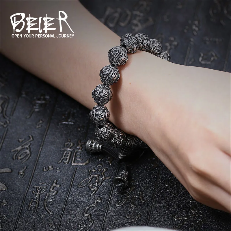 BEIER Fashion Men\'s High Polished Stainless Steel Buddhism Mantra Bracelet Bring Jewelry BC8-029