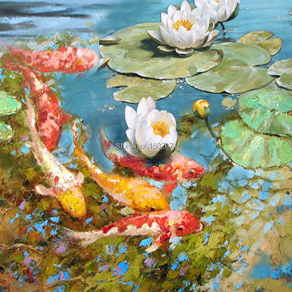 

Skills Artist Hand-painted High Quality Carp Oil Painting For Living Room Modern Fish Canvas Painting For Wall Decorative